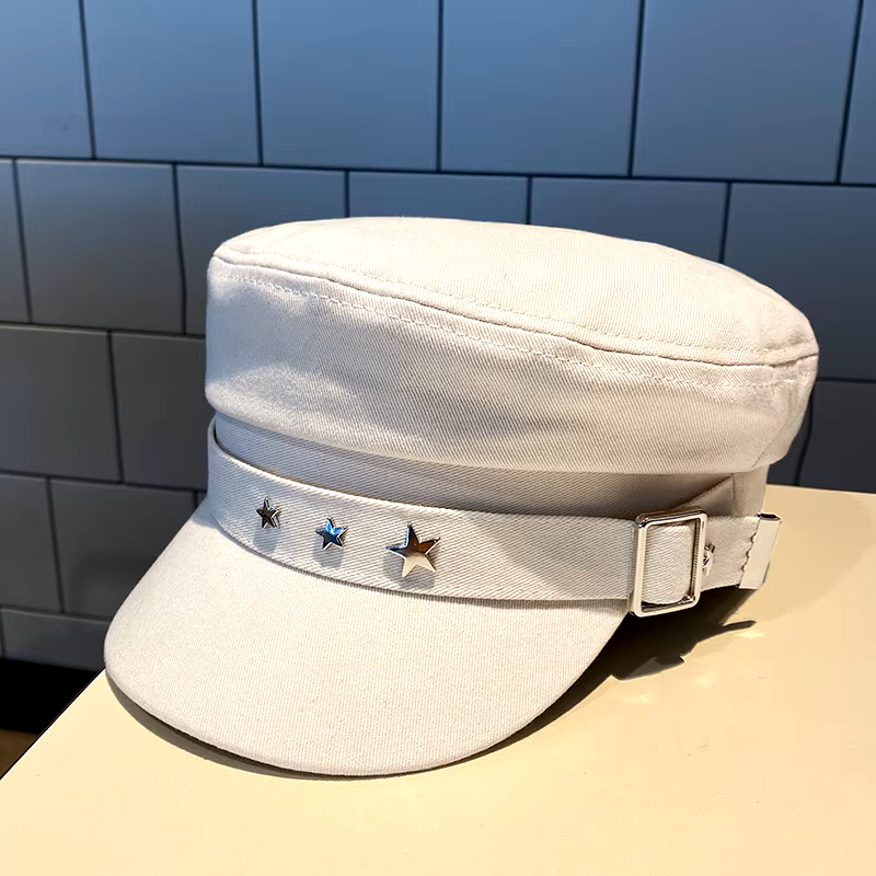 Cotton Military Cap with Star Studs