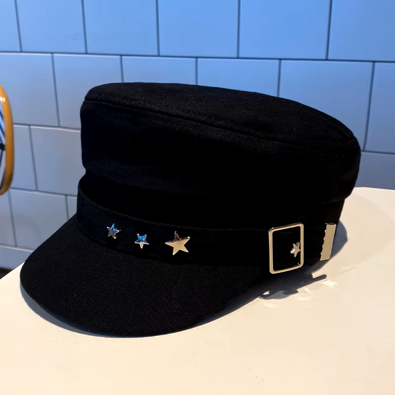 Cotton Military Cap with Star Studs