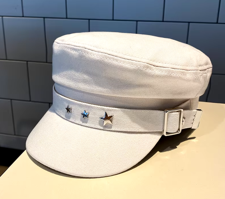 Cotton Military Cap with Star Studs