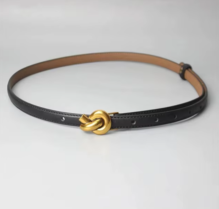 Cowhide Leather Belt with Elegant Knot Buckle