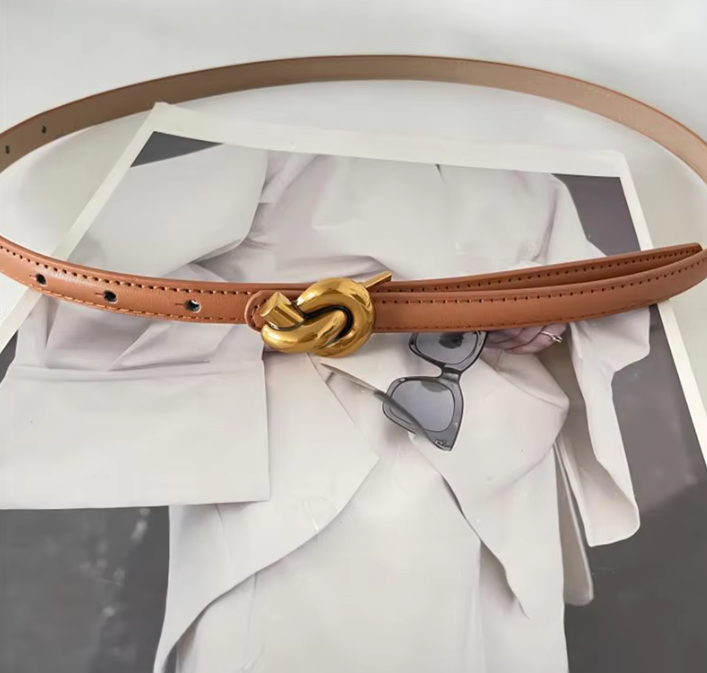 Cowhide Leather Belt with Elegant Knot Buckle