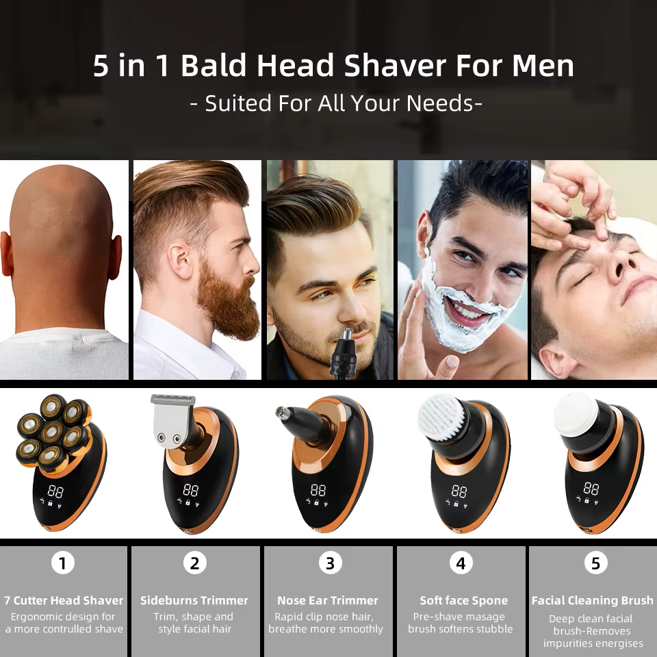 5-in-1 Bald Head Shaver for Men – The Ultimate Grooming Solution